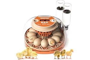 GROPOW 12 Egg Incubator, Automatic Turning with Temperature & Humidity Control, Egg Candler, 360 View with Air Vent, Auto Water Bottle Refill, Chicken Incubator for Hatching Eggs