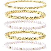 Ustome Boho Gold Plated Stackbale Seed Beaded Bracelets Set For Women, Handmade Stretch Accessories Ball Acrylic Glass Cross Jewelry, Daily Wear Vacation Party Friendship Gift