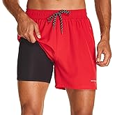 HODOSPORTS Mens Swim Trunks 5" Inseam Quick Dry Swimsuit with Compression Liner and Pockets Swimming Shorts