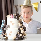 ASTARON 32 Pcs Foam Ball Cake Topper Decorations Brown Gold Mix Sizes Party view 5