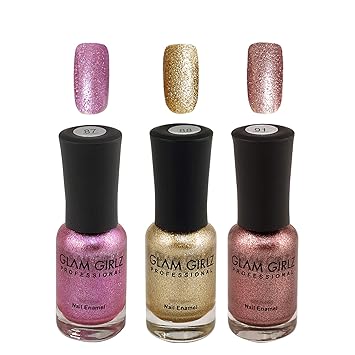 Glam Girlz Glitter Nail Polish-Combo(87-88-91) Dark Pink, Golden, Pinkish Copper