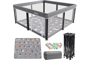 SPRX Foldable Baby Playpen with Mat,50"×50" Collapsible Playard for Babies and Toddlers,Indoor&Outdoor Kids Safety Play Pen,Portable Travel Playpen ‌with Travel Pack and 50 Ocean Balls