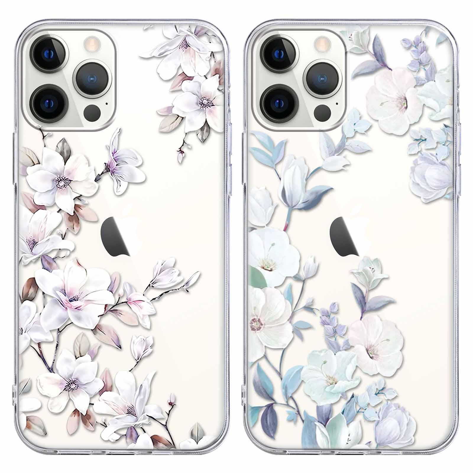 Foonary 2 Pack Clear Print Phone Case Compatible with iPhone 15 Pro Max 6.7", Slim Soft Silicone with Flower Design Aesthetics Transparent Pattern Cases, Shockproof Bumper Protector Cover