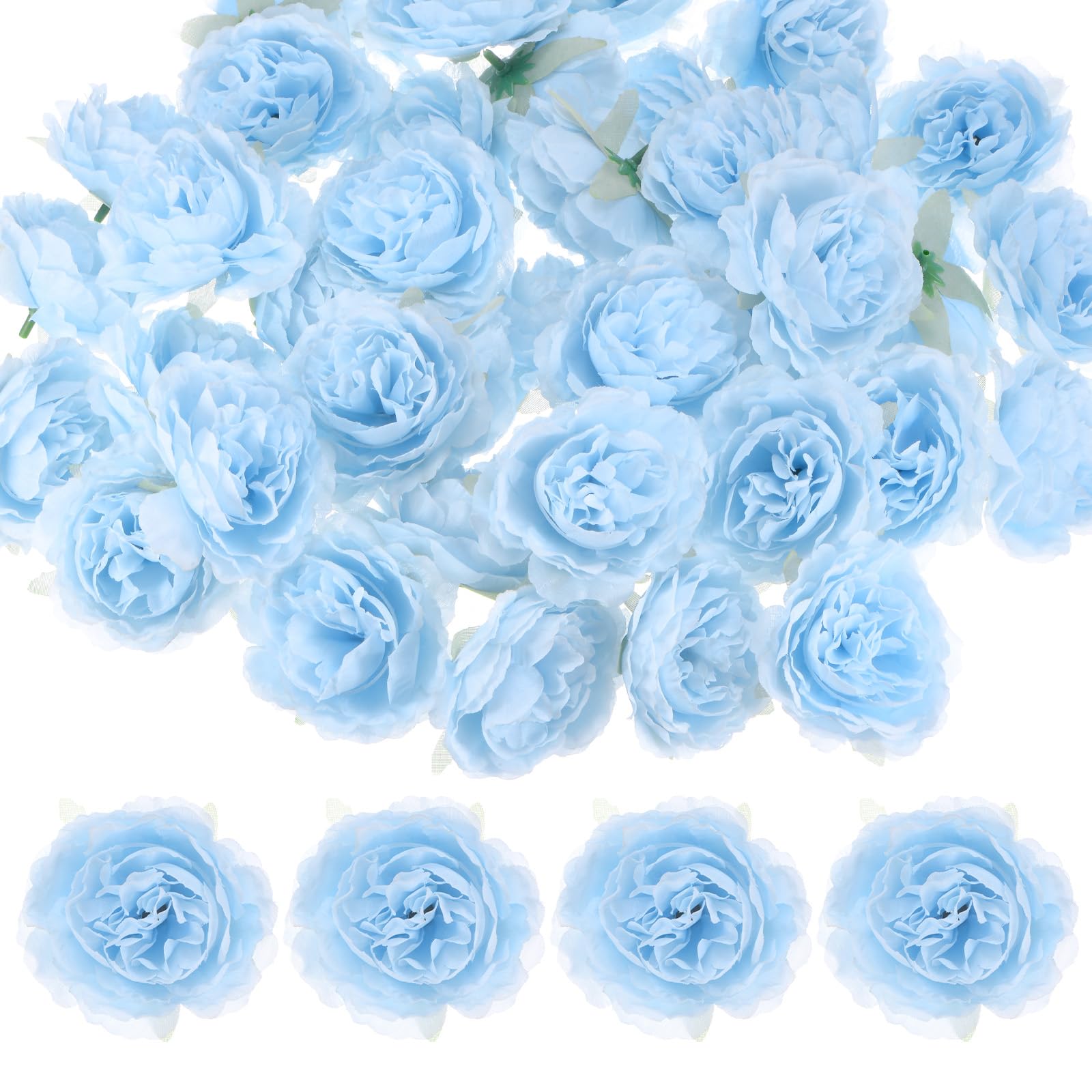M METERXITY 40-Pack Artificial Flower Heads, 3.15 Inch Silk Faux Peony Head for Wedding/Bouquet/Party/Home Decorations, No Stem Fake Peonies Flowers [Blue]