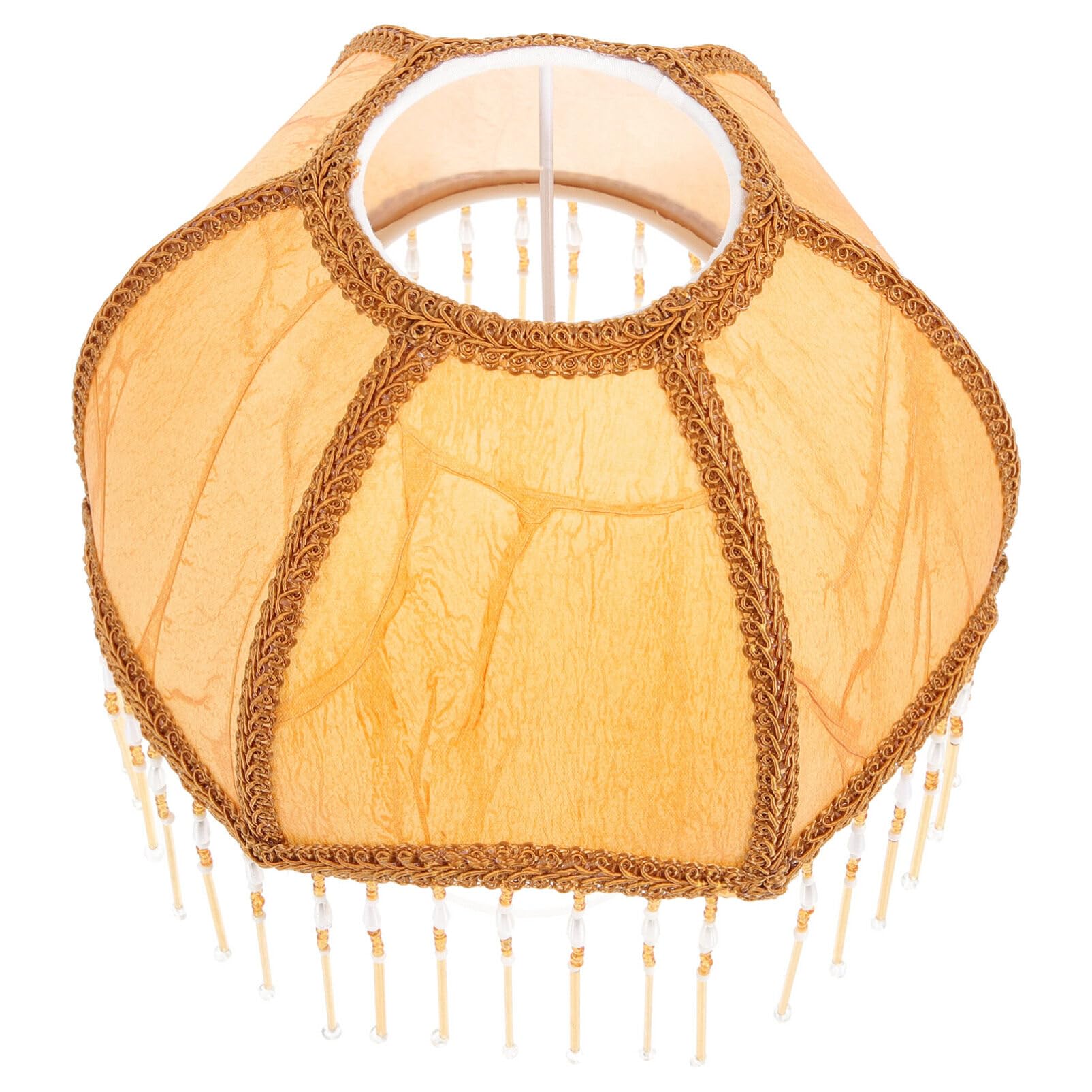 OSALADI Small Lamp Shades Vintage Lamp Shade, European Style E27 Vintage Cloth Art Bead Lace with Tassel Fabric Scallop Dome Light Brown
