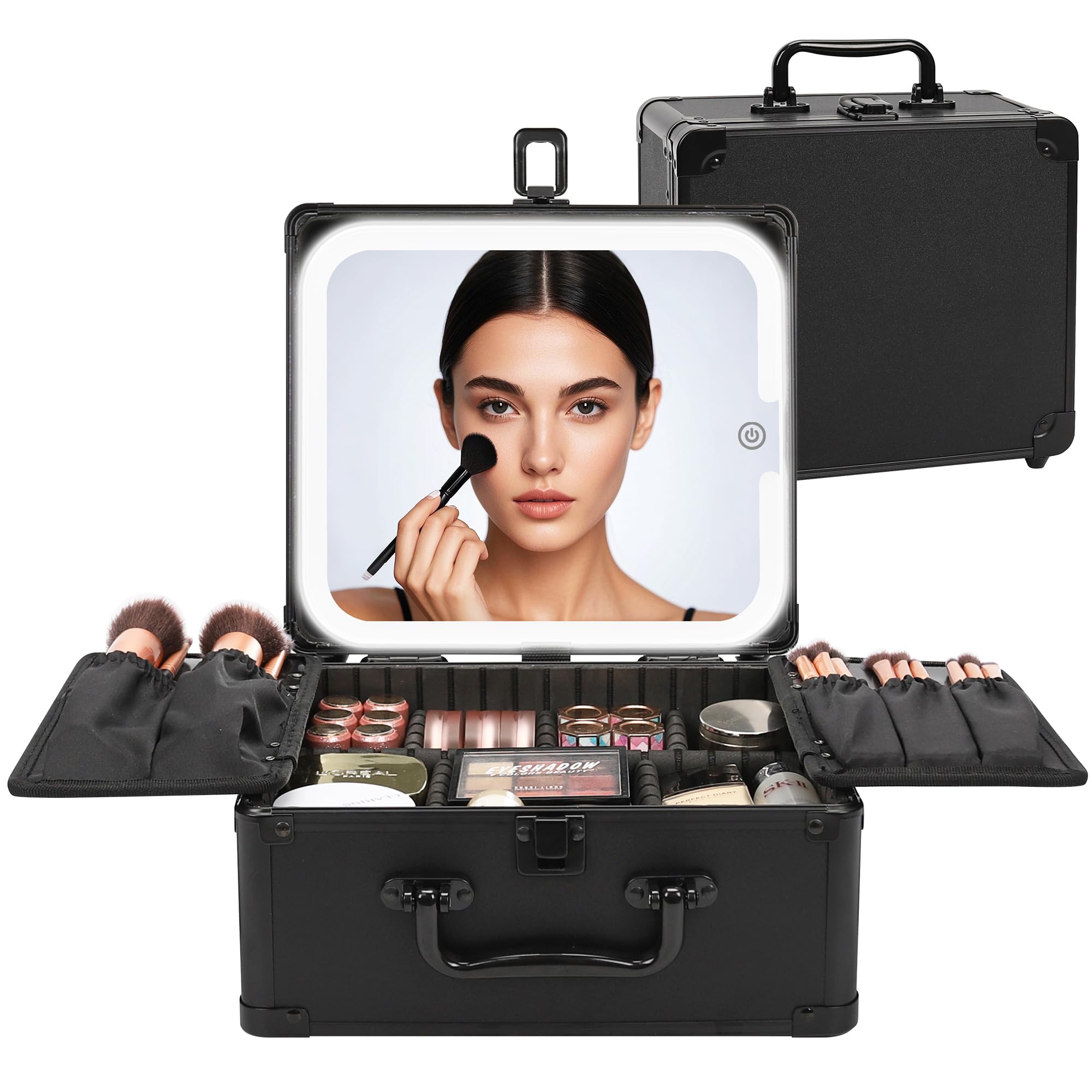 Photo 1 of Relavel Makeup Bag with LED Mirror, Makeup Box Travel Train Case with Rechargeable Lighted Mirror & Adjustable Dividers, Cosmetic Brush Organizer Storage for Makeup Artists Gifts for Women and Girls