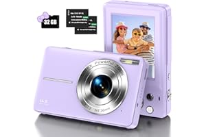 IWEUKJLO Digital Camera, Kids Camera with 32GB Card FHD 1080P 44MP Vlogging Camera with LCD Screen 16X Zoom Compact Portable Mini Rechargeable Camera Gifts for Students Teens Adults Girls Boys-Purple