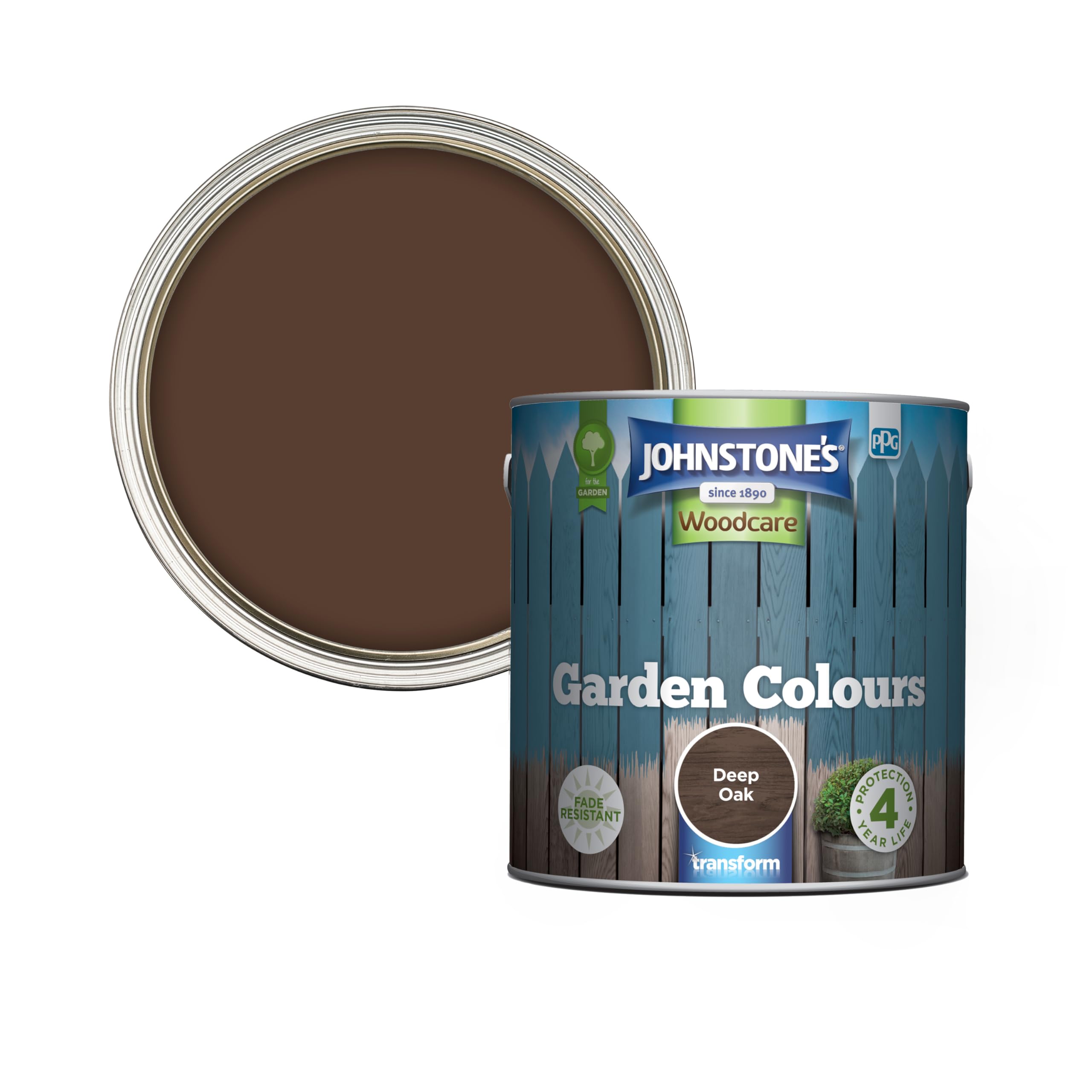 Johnstone's - Garden Colours Fence Paint - Deep Oak | Exterior Wood Paint for Shed, Outdoor Furniture | Weathershield, Fade Resistant, Quick Drying | 12m2 Coverage per Litre | 2.5 L