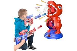 fygurso Movable Dinosaur Shooting Toys with 2 Air Pump Guns, Shooting Target Games with LED Score Record, Light & Sound, 24 Foam Balls Competition Game Gift for 6 7 8 9 10 Year Old Boys Kids (Red)