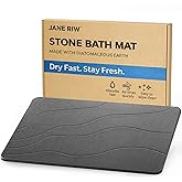 JANERIW Stone Bath Mat for Shower Exit, Quick-Dry Diatomaceous Earth Bath Mat, New Apartment Essential & Housewarming Gift, 23.5" x 15.5" Dark Gray-Wave