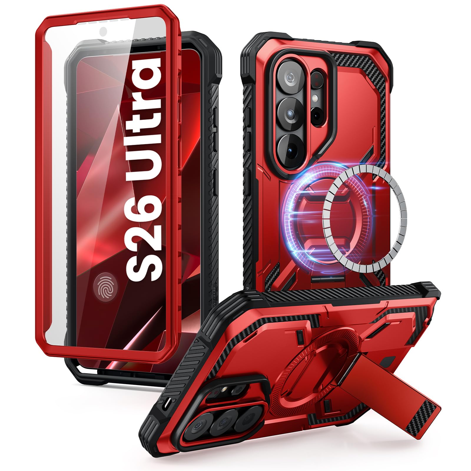 i-Blason for Samsung Galaxy S26 Ultra Case MagSafe with Adjustable Metal Kickstand, Built-in Screen Protector, Full-Body Heavy-Duty Phone Case for Samsung S26 Ultra 6.9 inch, Armorbox Series, Ruddy