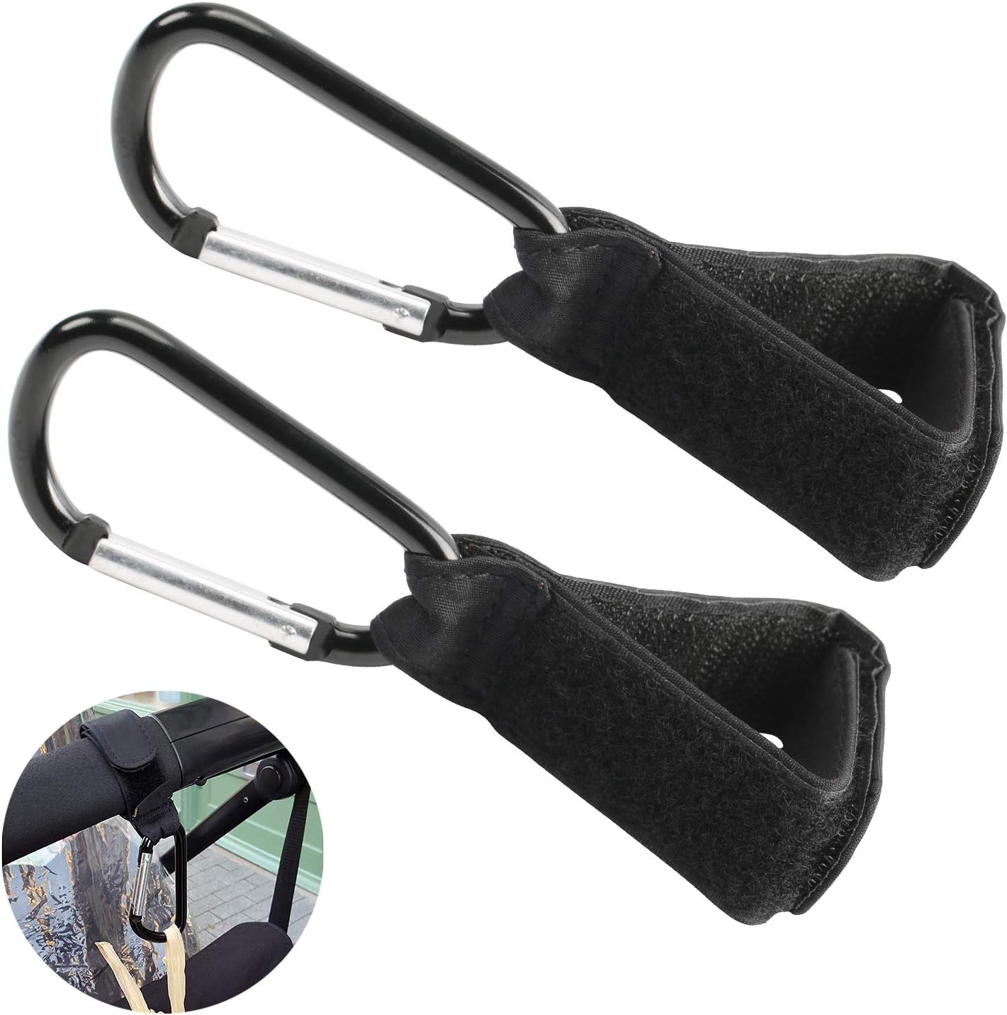 Buggy Clips - Universal Multi - Stroller Clips with Strap for Holding Mommy Handbags Shopping Bags, Handbag,Baby Changing Bag,Pram Clips for Bag