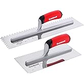 Goldblatt 2-Piece Notch Trowel Set, 1/8"X1/8" Square &amp; 1/4"X1/4" Square, Made of Premium Stainless Steel with Soft Grip Handle, Perfect for Masonry Tile Work