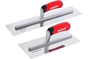 Goldblatt 2-Piece Notch Trowel Set, 1/8"X1/8" Square & 1/4"X1/4" Square, Made of Premium Stainless Steel with Soft Grip Handle, Perfect for Masonry Tile Work