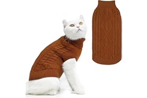 PUPTECK Winter Cat Sweater Coat - Soft Warm Cold Weather Clothes Knitwear for Kittens & Small Dogs Indoor Outdoor Wearing, Knitted Classic for Doggies Kitties Girls Boys, Brown, M