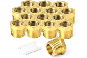 TAISHER 5PCS Brass Reducer Hex Bushing Threaded Pipe Fitting 1/2" NPT Male x 1/4" NPT Female Adapter