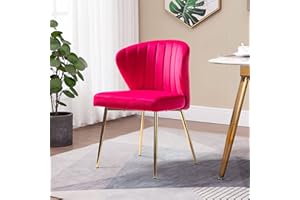 HULALA HOME Velvet Dining Chair, Cute Armless Accent Chair Living Room Chair with Golden Legs, Mid Century Modern Upholstered Side Chair for Kitchen Vanity, Fuchsia