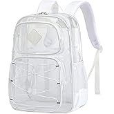 Lreneilu Clear Backpacks for Girls Women, Heavy Duty PVC Transparent Back Pack See Through Boys Kids Clear Bookbags for School White