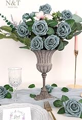 N&T NIETING Artificial Roses 25Pcs Real Touch Foam Rose with Stem Dusty Green view 2