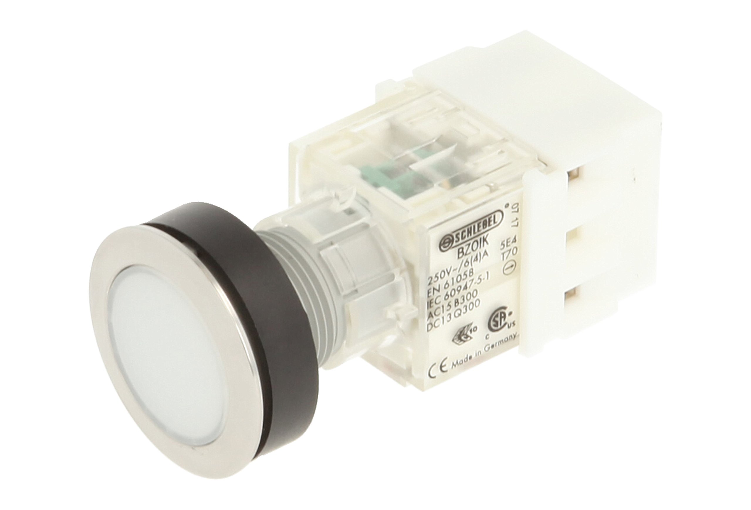 Schlegel 23.000.510 Push Button Stainless Steel, Push Button Cap, White, Contact Sensor 1 Opener/1 N/O Contact, Screw Connection — image 1