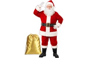 Gardentime Santa Claus Costume for Men Santa Suit Adult 10pcs Christmas Deluxe Red Outfit Xmas Holiday Party Cosplay