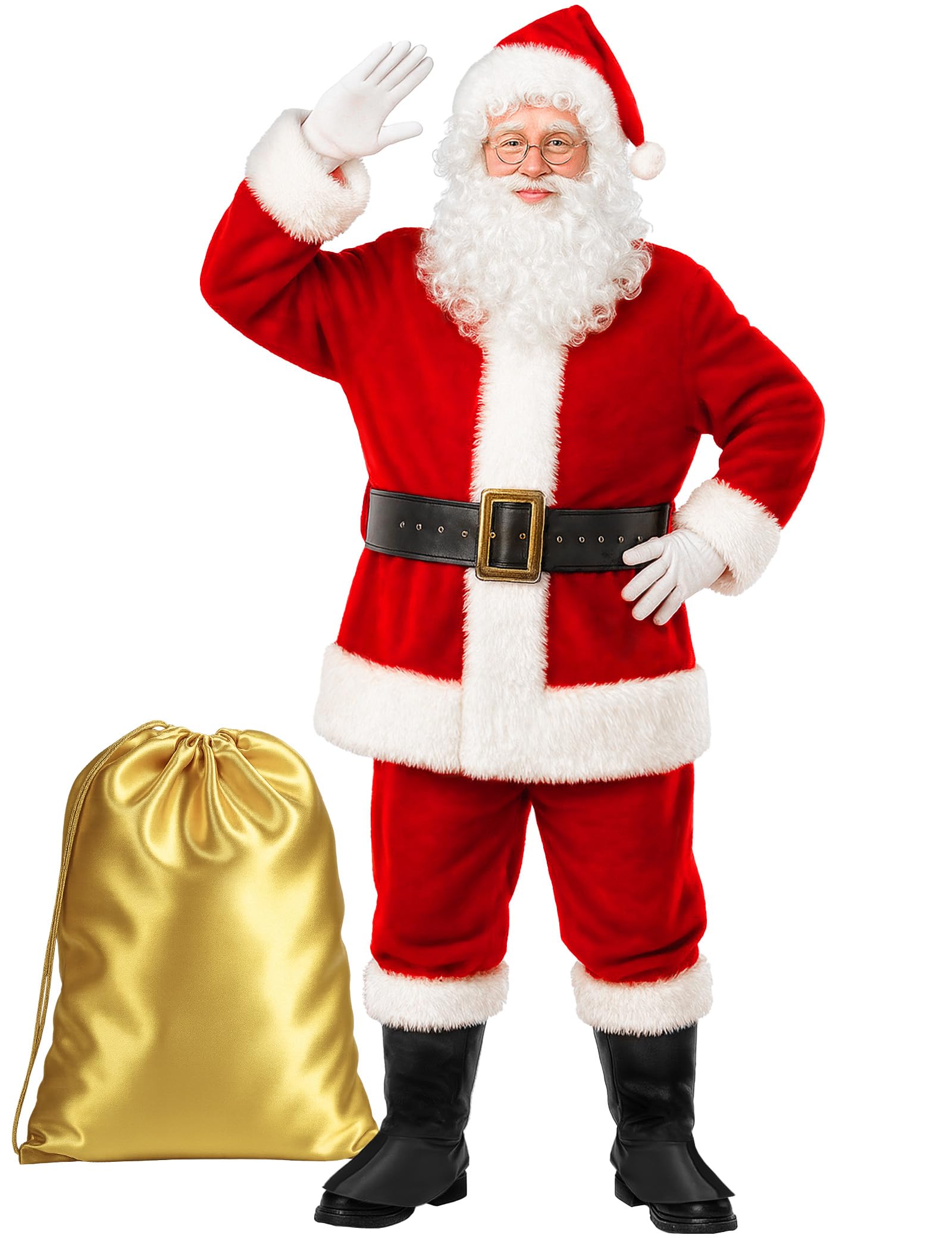 Photo 1 of Gardentime Santa Claus Costume for Men Santa Suit Adult 10pcs Christmas Deluxe Red Outfit Xmas Holiday Party Cosplay XXL