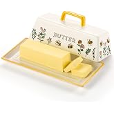 Kook Ceramic Butter Dish with Lid, Countertop, Dishes, Tray, Meadow | Holds 1 Stick Microwave Dishwasher Safe Elegant Kitchen Storage, Covered, Holder, Handle, Stoneware, Porcelain, Container