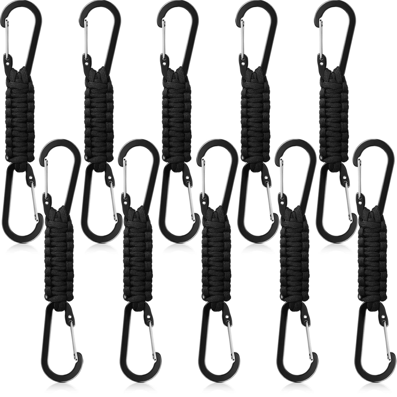 Photo 1 of Ferraycle 10 Pcs Paracord Keychain Braided Paracord Lanyard Clips 7.1 inch for Camping Hiking Water Bottle Keys Backpack Tool(Black)
