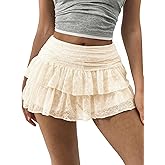 imbpceu Women Lace Mini Skirt Y2k Low Rise Floral Ruffled Pleated Layered Flowy Skirts Skort