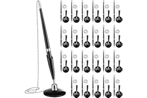 Zonon 6 Pieces Secure Pen with Chain Security Pen Holder Counter with Adhesive Chain and Base Black Ink for Reception Office Bank Work Hotel Lobbies Retail Stores Home Back to School Supplies