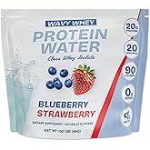 Wavy Whey Clear Protein, Protein Water, Blueberry Strawberry 20 Servings 20G Protein, 100% Grass Fed Whey Protein Isolate, 90 Calories, Fitness Drink Supplement Nutrition