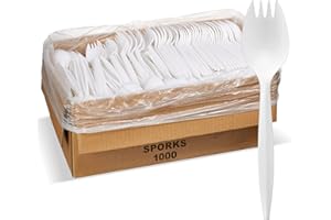 1,000 Plastic Disposable Sporks Bulk White Medium Weight Disposable Silverware Plastic Cutlery Spork