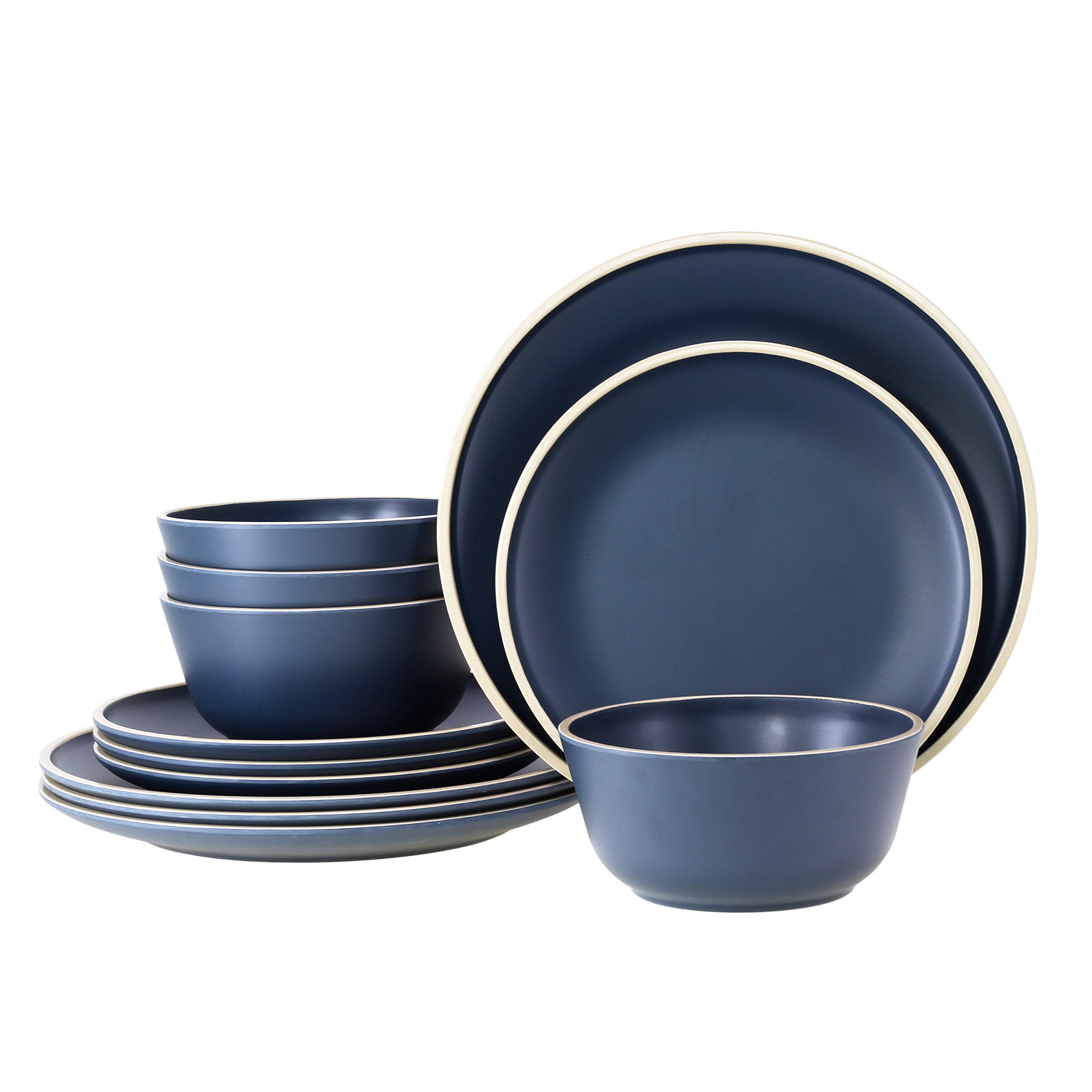 Photo 1 of Gufaith Melamine Dinnerware Sets for 4, Plates and Bowls Sets 12 Pcs, Melamine Plates, Nautical Dinnerware Sets, Modern Style,Dishwasher Safe, BPA Free, Suitable Indoor and Outdoor Use (Deep Blue)