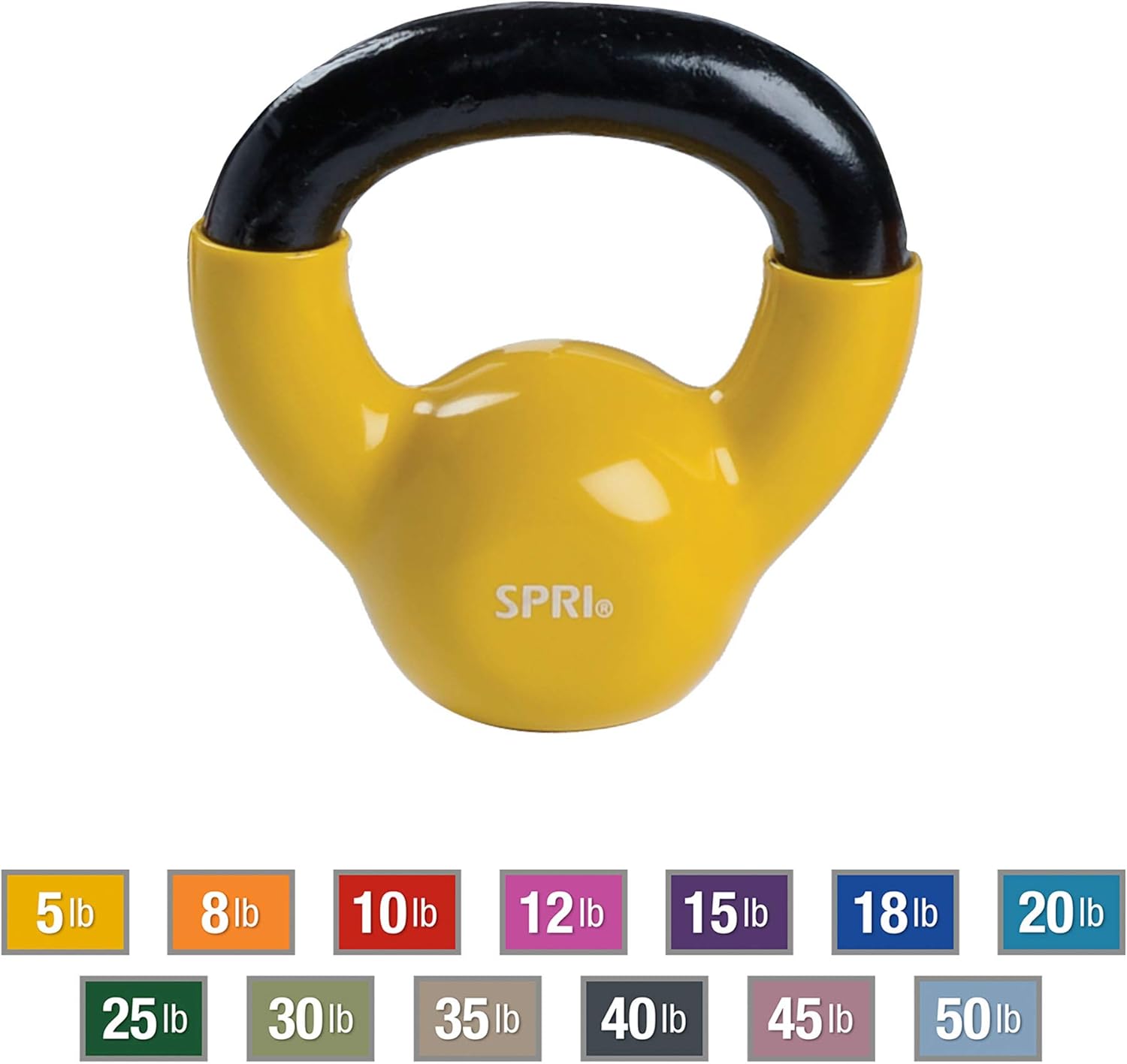 SPRI Kettlebell Weights Deluxe Cast Iron Vinyl Coated Comfort Grip Wide