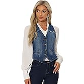 Allegra K Denim Vest for Women's Sleeveless V Neck Washed Distressed Y2K Jean Waistcoat Jacket