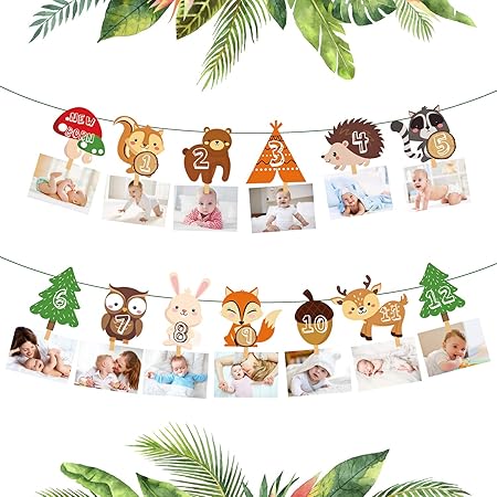 Phogary 1er Anniversaire Guirlande Bebe Photo Banniere Decoration Pour Les Nouveau Nes A 12 Mois Theme Des Animaux Des Bois Garcon Fille Premier Anniversaire Celebration Amazon Fr Cuisine Maison