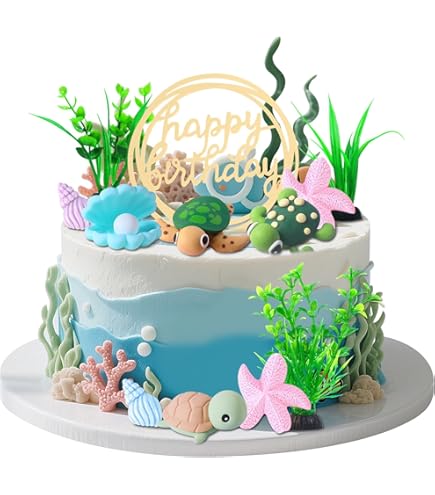 Sea Turtle Cupcake Toppers - 18 Pcs Baby Shower Birthday Decorations, Marine Theme Party