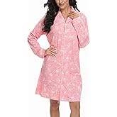 Tugege Nightgowns for Women Sleepwear V-Neck Button Down Night Shirt Long Sleeve Printed Pajamas Sleepshirts