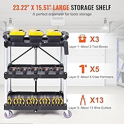 VEVOR Foldable Utility Service Cart, 165LBS 3 Shelf