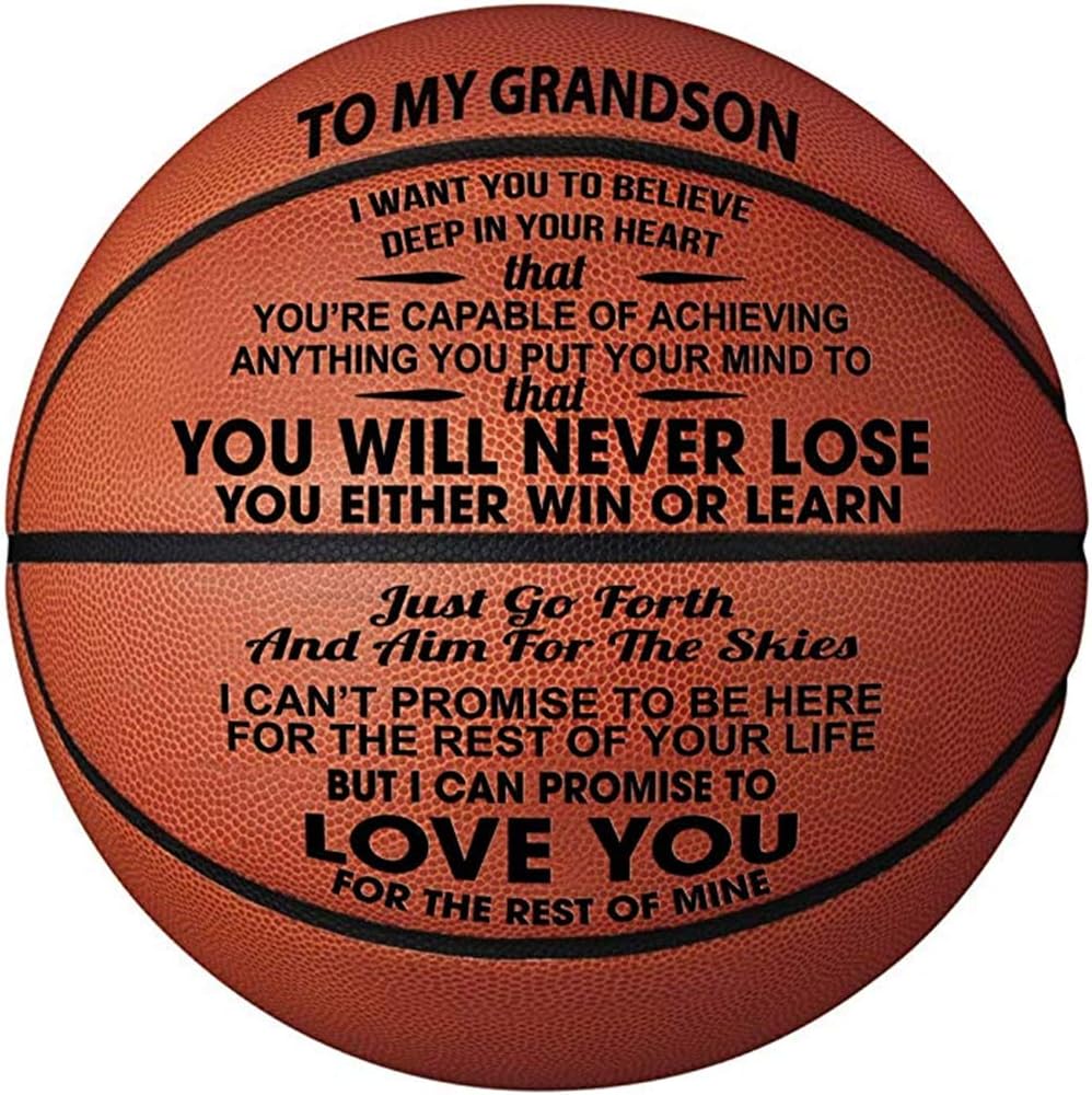 Engraved Basketball for Grandson - Personalized Basketball Indoor/Outdoor Game Ball - to My Grandson You Will Never Lose Encouragement Best Gift for Graduation Birthday Christmas (For Grandson)