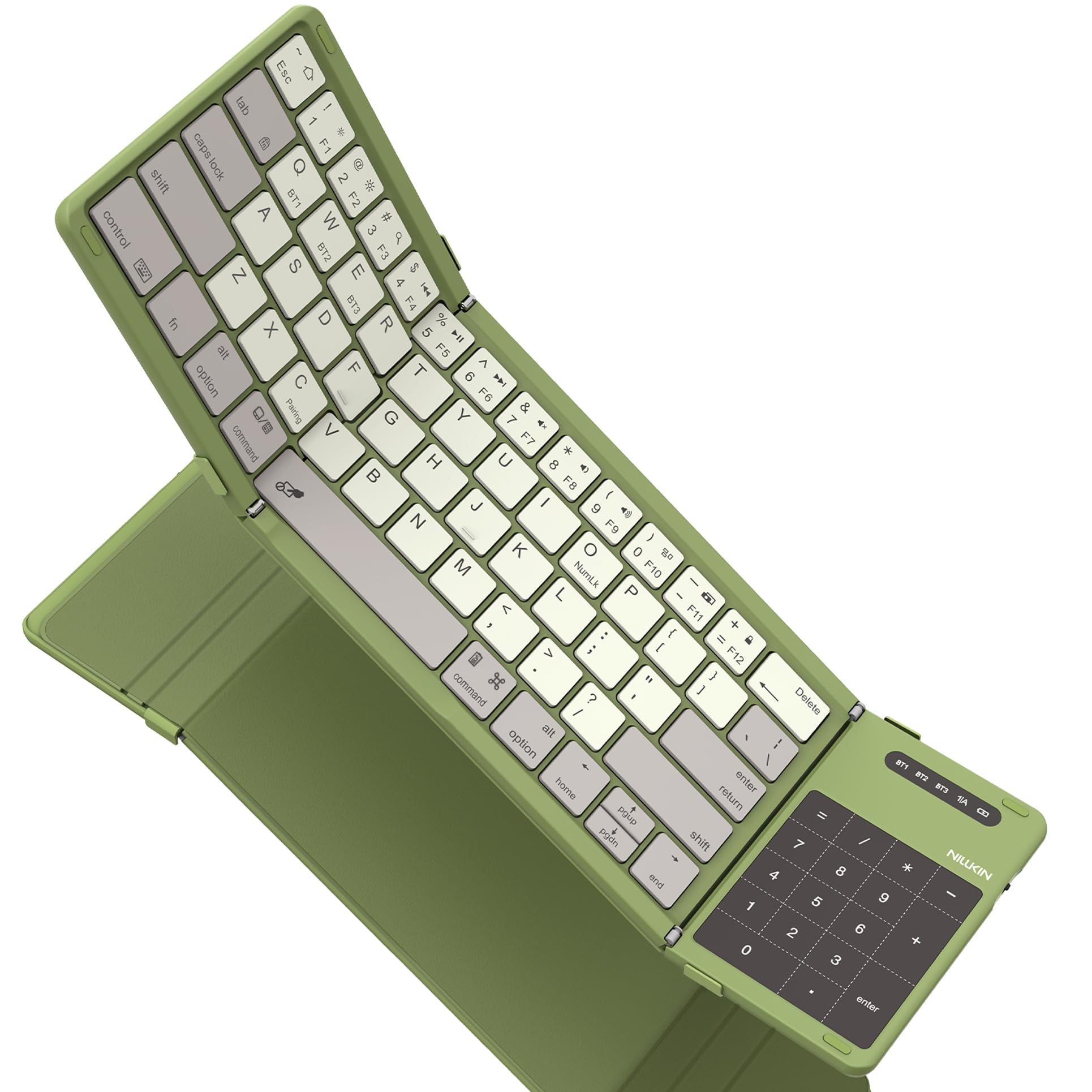 Photo 1 of Nillkin Foldable Travel Keyboard with Touchpad & Number Pad, Bluetooth Wireless Portable Folding Full Size Keyboard with Trackpad for PC Laptop iPad Tablets Smartphone, Silicone Leather Cover, Green