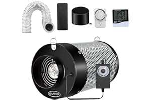 MELONFARM Air Filtration Kit 4", Built-in 14cm Fan Low Nois Carbon Filter with 12-Speed Controller, 8' Ducting & 6" Vent Cover, Cooling & Ventilation System for Grow Tents, Indoor Gardening