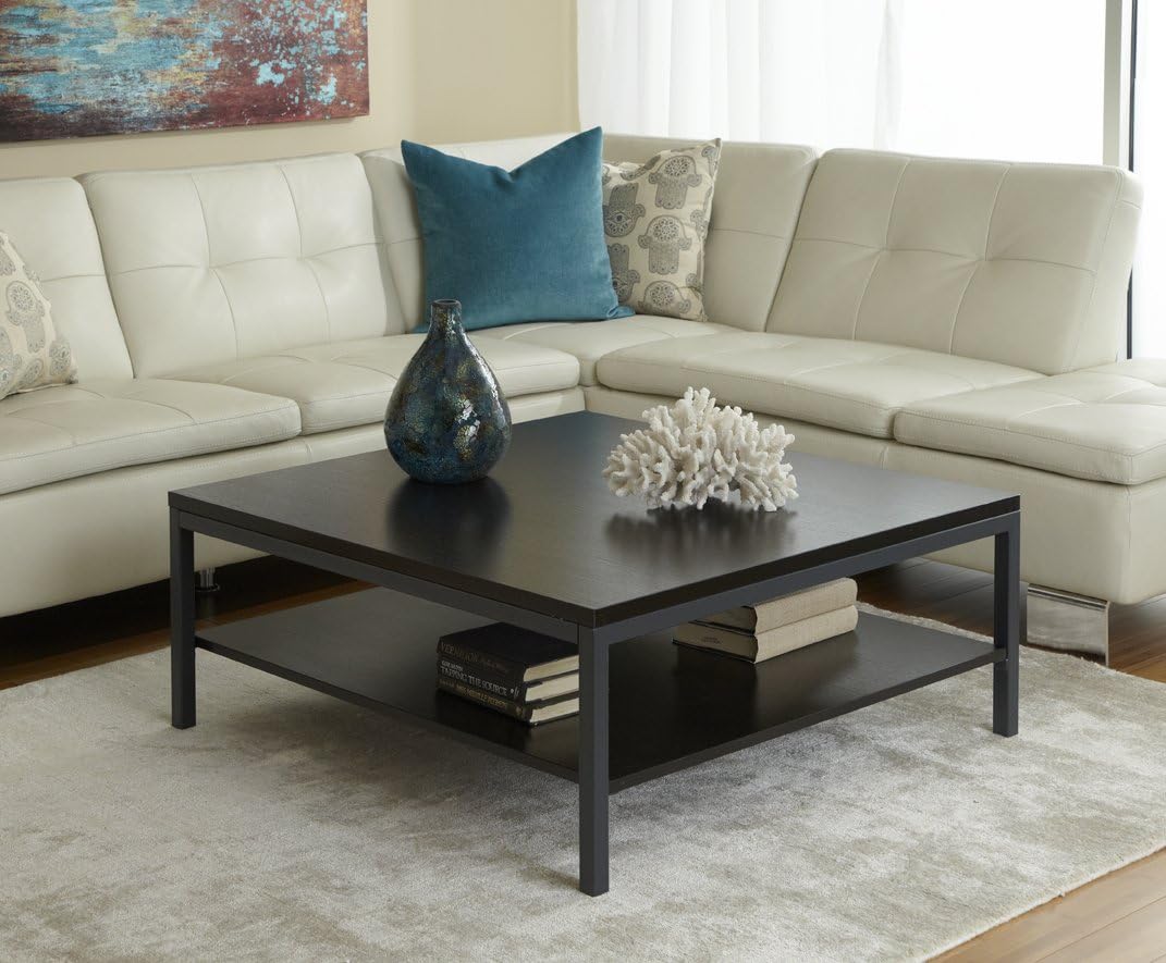 Unique Furniture Square Coffee Table with Shelf, Espresso