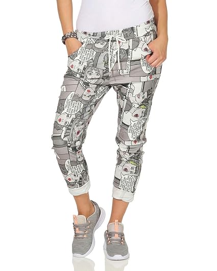 ZARMEXX Damen Freizeithose Baggy Jogg-Pants Sport Sommerhose Pop Art Print Streetwear