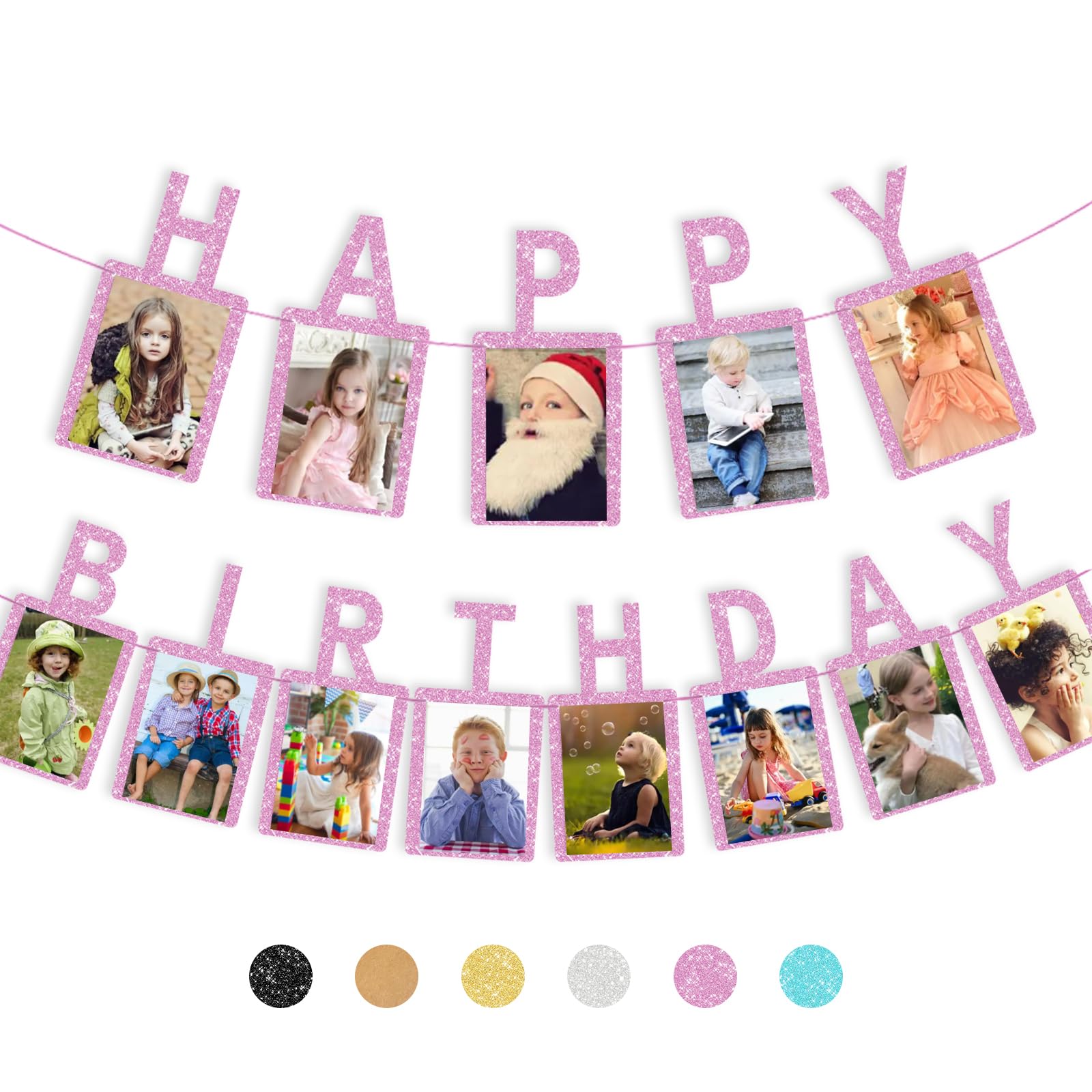 RCHBUDI Birthday Photo Banner Picture Banner and Photo Frame Suitable for Children and Adults' Birthday Party Decoration Background Pink