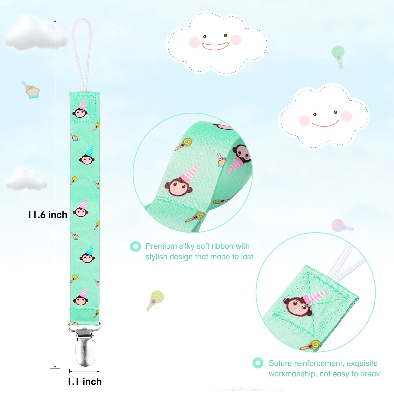 Premium Baby Pacifier Clip for girl and boy by nelipo-5 packs-Modern Design-Universal Holder Leash for Pacifiers, Teething Toy or Soothie