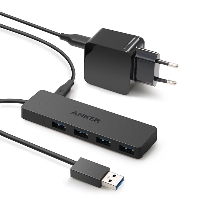 Anker Ultra Slim 4 Port USB 3.0 Hub inkl.10W USB Ladegerät, Datenhub für Apple Macbook, Macbook Pro, iMac, Notebook, Windows 
