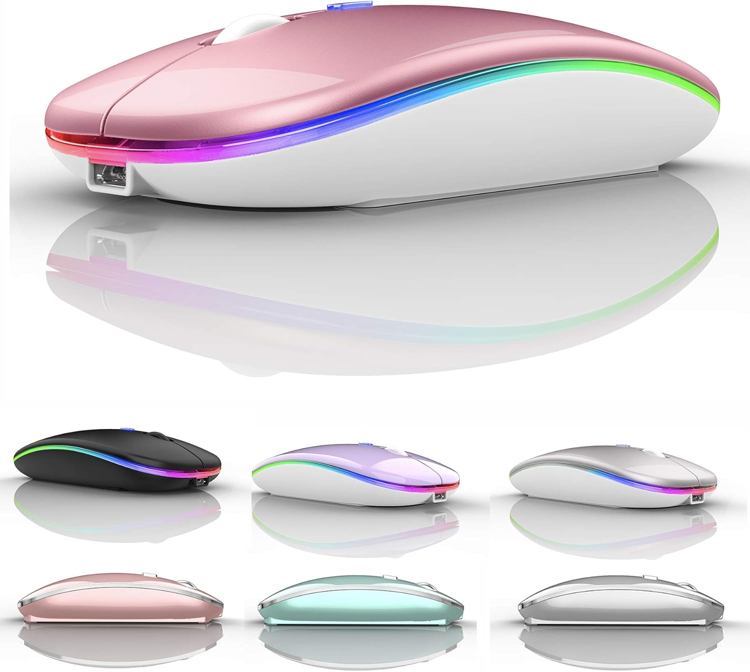 Rechargeable led Wireless Bluetooth Mouse for Mac iPad pro iPad Air Laptop Wireless Bluetooth Mouse for MacBook Pro MacBook Air Windows Notebook MacBook Computer Chromebook (LED Rose Gold)