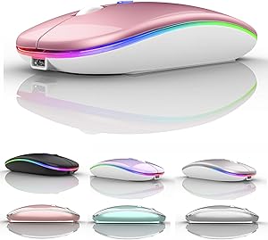 Rechargeable led Wireless Bluetooth Mouse for Mac iPad pro iPad Air Laptop Wireless Bluetooth Mouse for MacBook Pro MacBook Air Windows Notebook MacBook Computer Chromebook (LED Rose Gold)