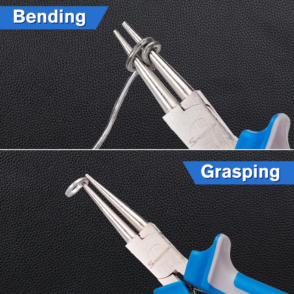 SPEEDWOX 5 Inch Round Nose Pliers - Mini Ultra Tapered Jaw Precision Nippers with Spring - Ideal for Small Jewelry Making & Crafting